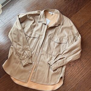 Women’s faux leather tan oversized shirt jacket